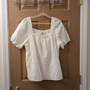 LOFT Square Neck Embroidered Blouse - Medium